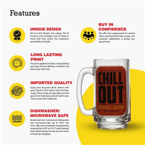 Buy EK DO DHAI Glass Chill Out Print Beer Mug - 350ml from Ek Do Dhai ...
