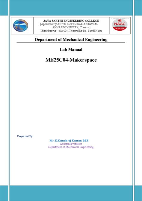 ME25C04 Lab Manual: Assembly & Handling of Home Appliances - Studocu