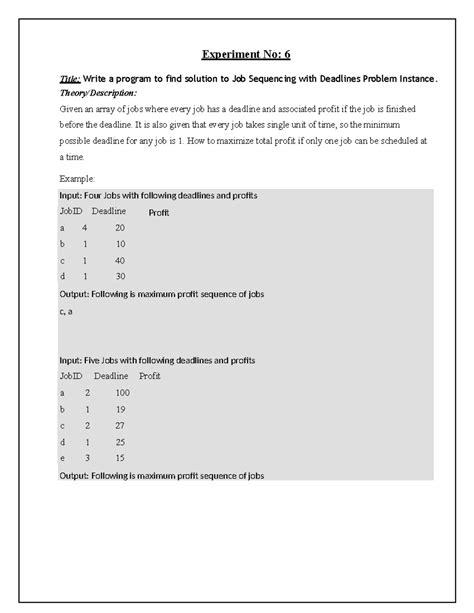 Experiment No-06 - CA Practical - Input: Four Jobs with following ...