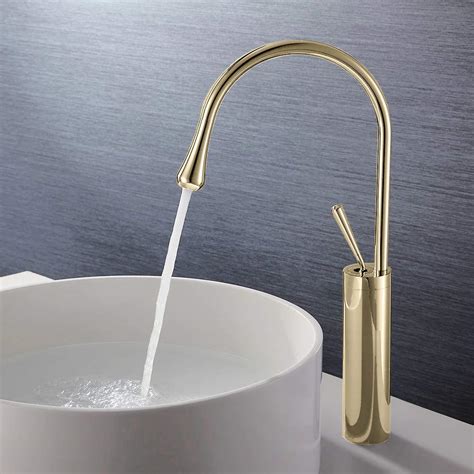InArt Bathroom Single Lever Hole Basin Mixer Pillar Tap Brass High Nec ...