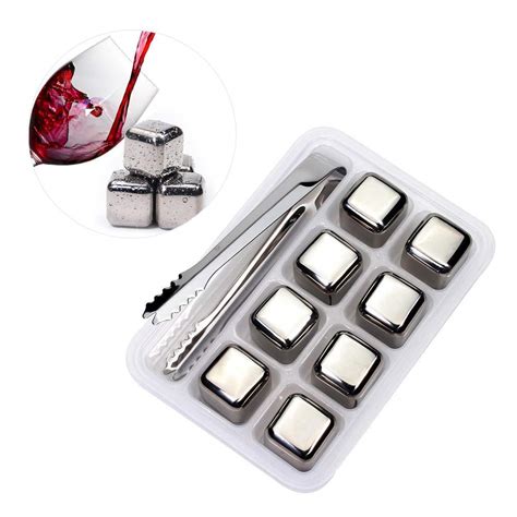 Buy SUKHAD Stainless Steel Pack of 8 Reusable Ice Cubes with Tongs ...