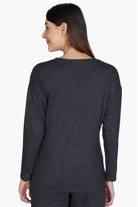 Buy Cotton Blend Long Sleeve Sleep T-shirt - Charcoal | amanté