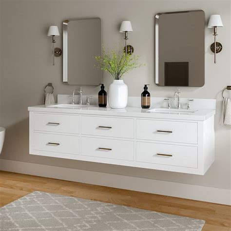 Buy ARIEL 73 Inch White Wall Mounted Floating Double Sink Bathroom ...