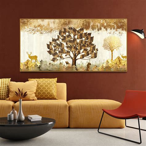 Beautiful Tree and Golden Deer Canvas Wall Painting – Vibecrafts