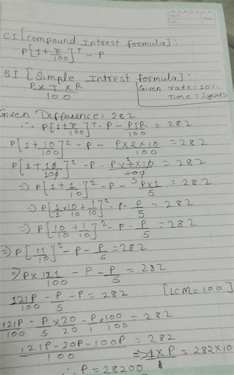 Q1. Difference between C.I & S.I. in a certain amount at 10% per annum ...