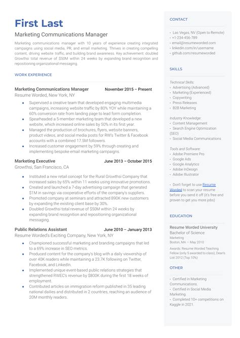 Marketing Communications Manager Resume Examples for 2025 | Resume Worded