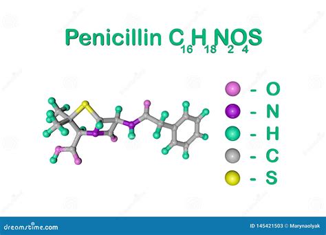Structural Chemical Formula and Molecular Model of Penicillin Antibiotic Produced by Fungi ...