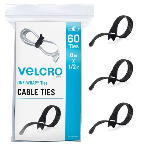 VELCRO Brand Heavy Duty Cable Ties Reusable | 60Pc Bulk Pack | 8 x 1/2 ...