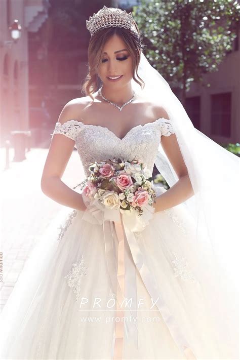 Off-shoulder Sweetheart Lace Tulle Bridal Ball Gown - Promfy