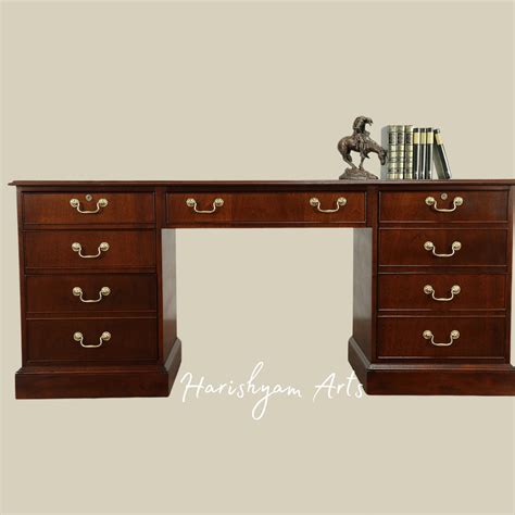 Heritage Style Wooden Executive Desk with Handcrafted Finish and Funct