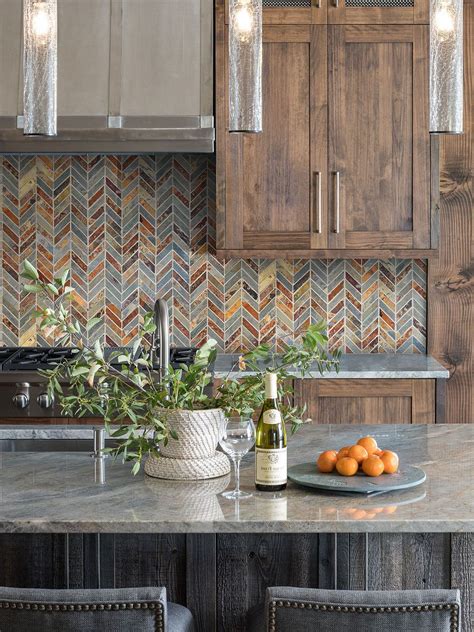 Chevron Rusty Brown Gray Slate Mosaic Backsplash Tile | Kitchen remodel ...