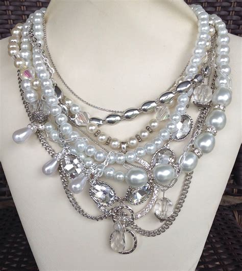 Chunky statement pearl necklace with rhinestones by Serket Jewelry ...