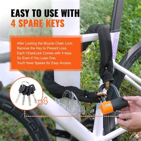 VEVOR Bike Chain Lock, 3.28 Ft Bicycle Chain Lock with 4 Keys, Heavy ...