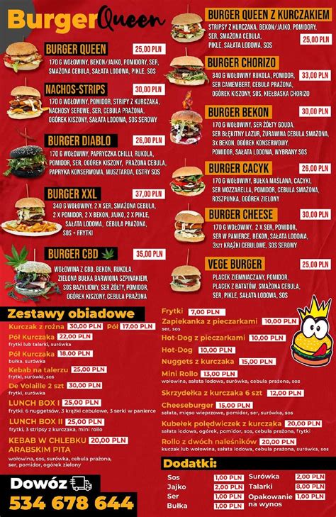 Menu at Burger Queen restaurant, Suchatówka
