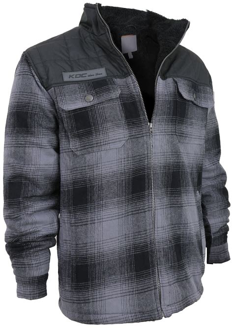 Men's Heavyweight Flannel Zip Up Fleece Lined Plaid Sherpa Jacket (KDC ...