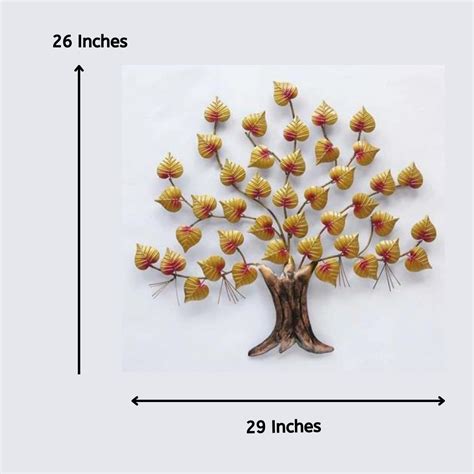Hansart Special Peepal Golden Leaves Tree Metal Wall Art (29 x 26 Inch