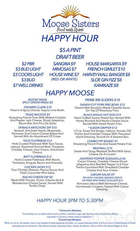Moose Sisters menu in Bend, Oregon, USA