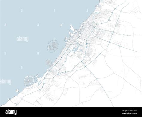 Satellite map of Dubai and surrounding areas, United Arab Emirates. Map roads, ring roads and ...
