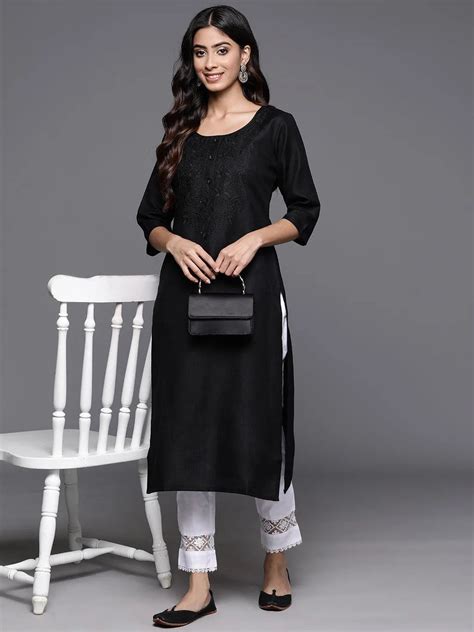 Buy Black Yoke Design Cotton Straight Kurta Online at Rs.499 | Libas