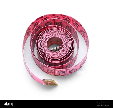 Pink tape measure on white background Stock Photo - Alamy