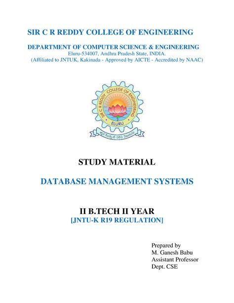 R19 DBMS Material - SIR C R REDDY COLLEGE OF ENGINEERING DEPARTMENT OF ...