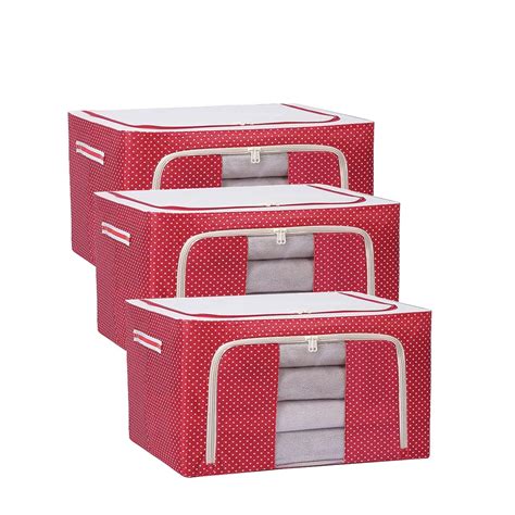 Raggle 3PCS polycotton Clothes Storage Organizer Bins, Foldable Storage ...