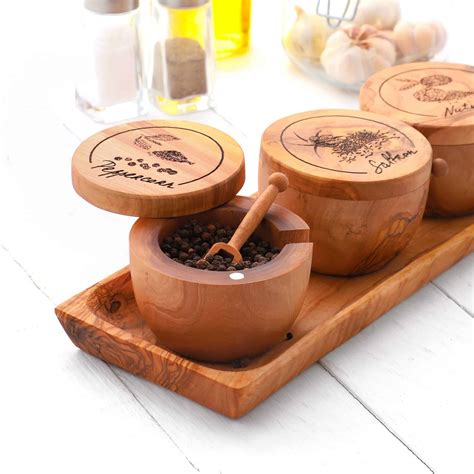 Handmade Wooden Spice Rack. Wooden Salt Cellars - Artisraw