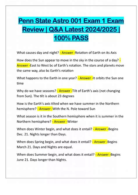 Penn State Astro 001 Exam 1 Exam Review | Q&A Latest 2024/2025 | 100% ...