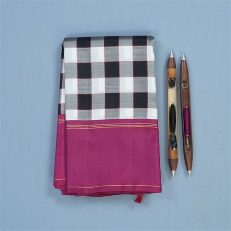 Hayagrivas Handloom Black & White Checks Kanjivaram Silk Saree with Ma ...