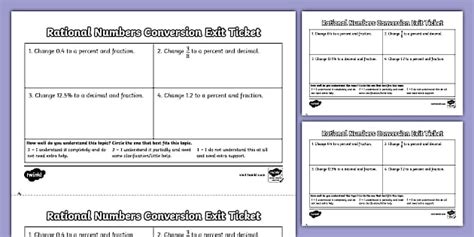 Seventh Grade Rational Numbers Conversion Exit Ticket
