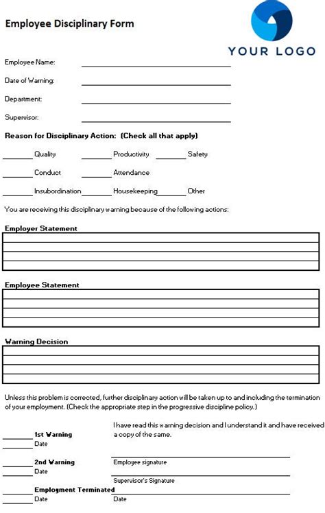 Image result for Employee Discipline Form Template