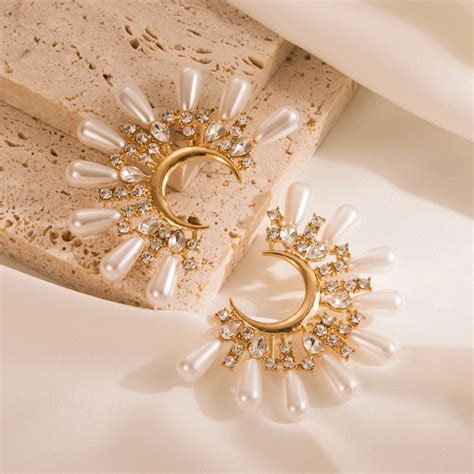 1 pair fashion c shape inlay stainless steel titanium steel pearl zirc ...