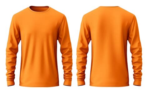 Orange long sleeve plain t-shirt mockup, with front and back views ...