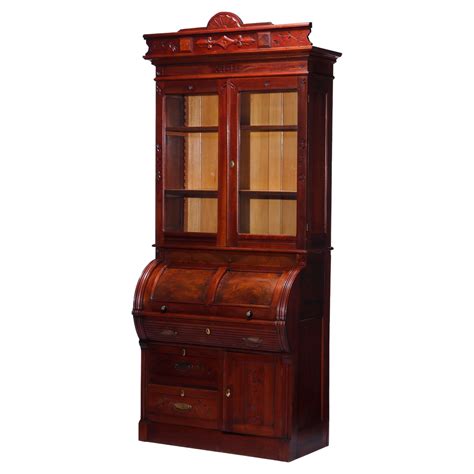 Antique Eastlake Walnut and Bur Barrel Roll Secretary Desk, Circa 1890 ...