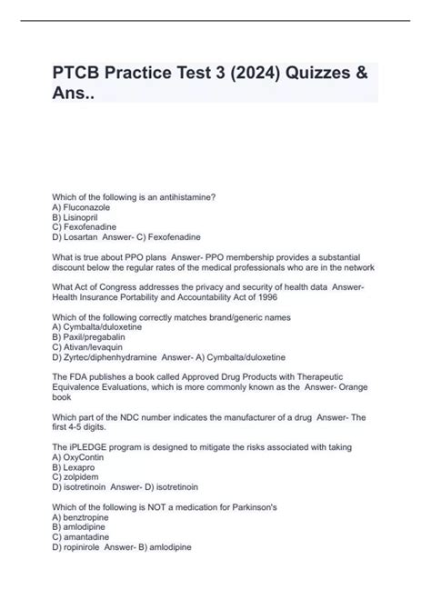 PTCB Practice Test 3 (2024) Quizzes & Ans.. - PTCB - Stuvia US