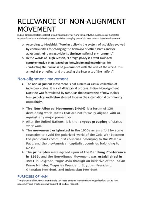 Relevance OF NON - RELEVANCE OF NON-ALIGNMENT MOVEMENT India’s foreign ...