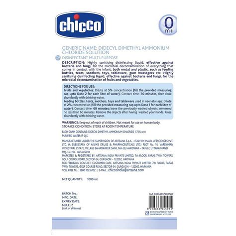 Chicco Disinfectant Multi-Purpose Liquid, 1 Litre Price, Uses, Side ...
