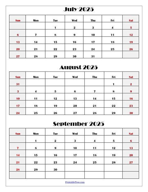 July to September 2025 Calendar Printable PDF | Three Months Calendar