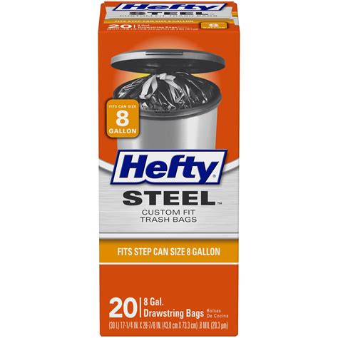 Hefty Steel Custom Fit G Size Drawstring Trash Bags, Black, Unscented ...