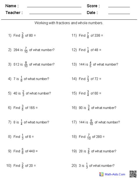Image result for Fractions of Numbers Worksheets