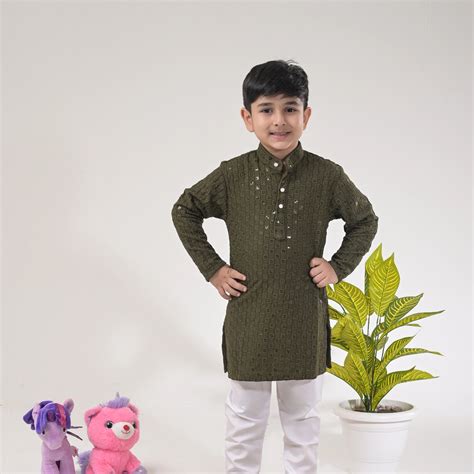 Boys Olive Green Kurta Pajama Set – Traditional Ethnic Wear for Kids ...