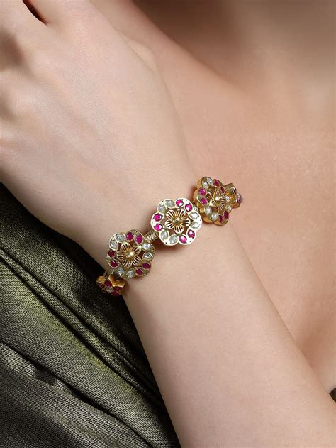 Gold Toned Red Handcrfated Brass Bracelet