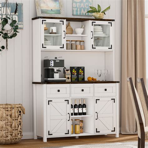 Gracie Oaks Araf Farmhouse Kitchen Pantry Storage Cabinet, 68" Buffet Hutch Storage Cabinet ...