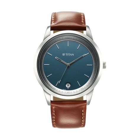 Buy Titan Wrist with Quartz Analog with Date Blue Dial Brown Leather ...