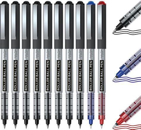 Shuttle Art Rollerball Pens, 10 Pack (8 Black, 1 Blue, 1 Red) 0.5mm ...