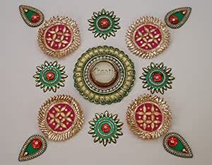 Buy iKreation Gota Patch and Acrylic Rangoli with Candle Holder - 13 ...