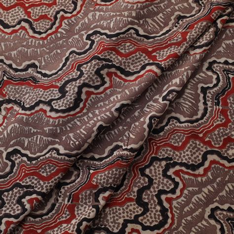 Ajrakh Hand Block Print Natural Dyed Crepe Silk Fabric