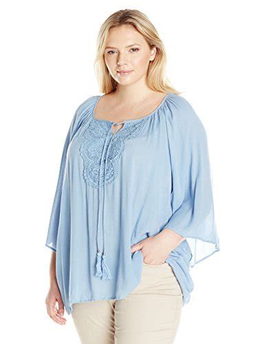 Notations Women's Plus Size Raglan 3/4 Sleeve Solid Peasant Blouse with ...