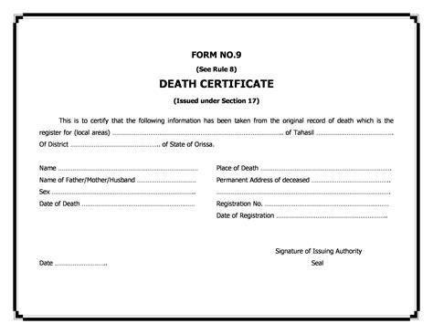 Certificate Of Death Template