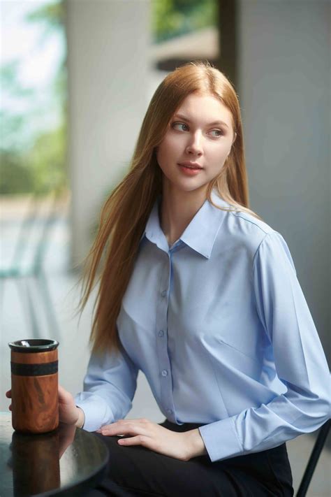 Coffee Dress Shirt for Women - Light Blue | Dress shirts for women ...